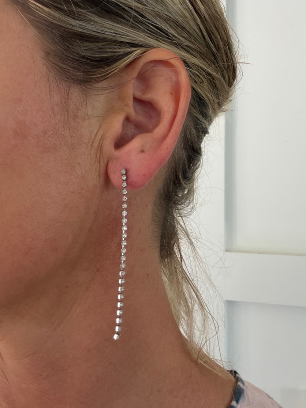 Delicate Gold-Tone Linear Drop Rhinestone Earrings - Picture 2 of 2